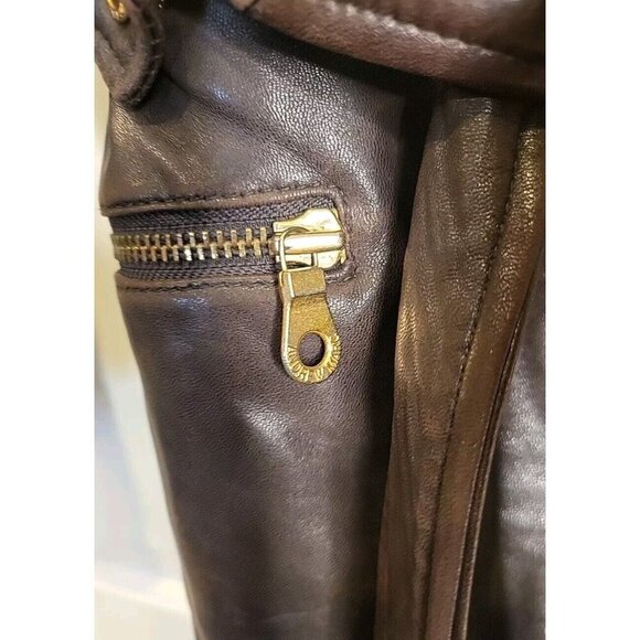 Andrew Marc Addition Women Brown Bomber Leather Jacket Faux Fur Collar Small VTG - Picture 8 of 16